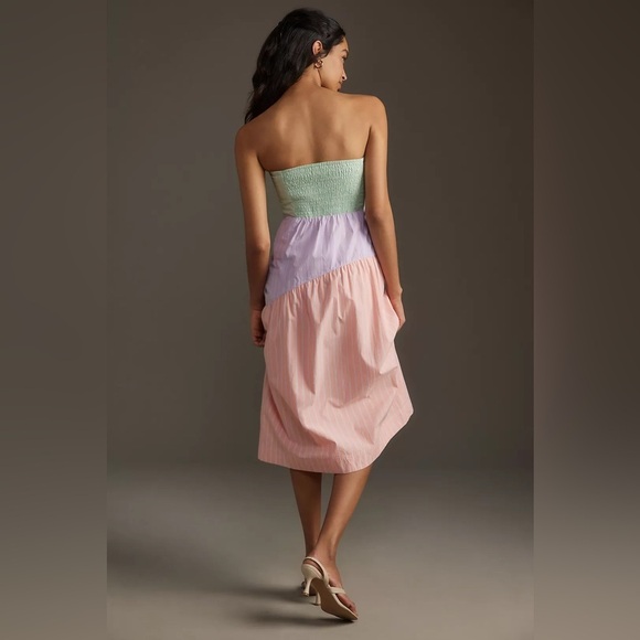 NWT! Anthropologie Maeve Colorblock Strapless Midi Dress - Size XL ⚽️ - Picture 4 of 7